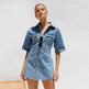 Women's Short Sleeve Pocket Waist Shirt Denim Dress - EX-STOCK Canada