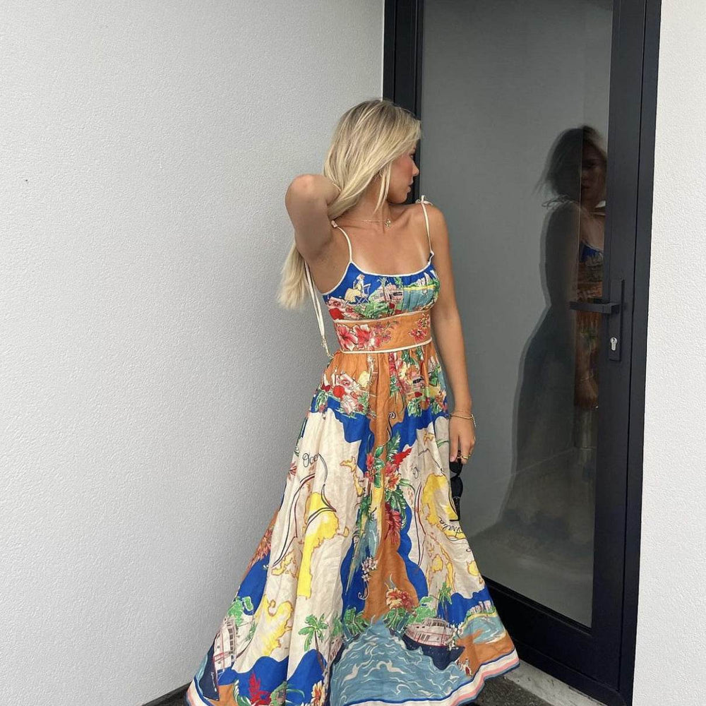 Elegant Ladies Spaghetti strap Vacation Resort Boho Floral Summer Maxi dress - EX-STOCK Canada