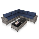 7-Piece Outdoor Patio Furniture Sets, All-Weather Wicker Rattan Sectional Sofa, Modern Two Glass Coffee Table And Washable Seat Cushion EX-STOCK Canada 