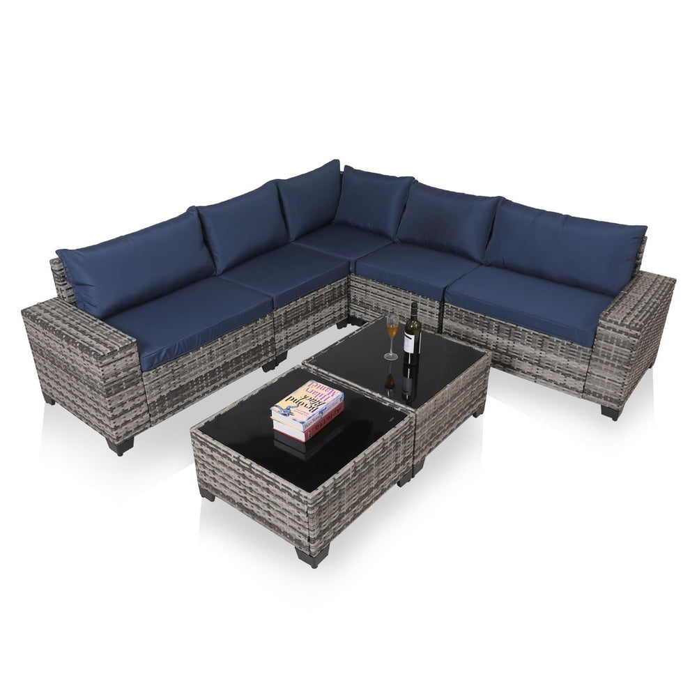 7-Piece Outdoor Patio Furniture Sets, All-Weather Wicker Rattan Sectional Sofa, Modern Two Glass Coffee Table And Washable Seat Cushion EX-STOCK Canada 
