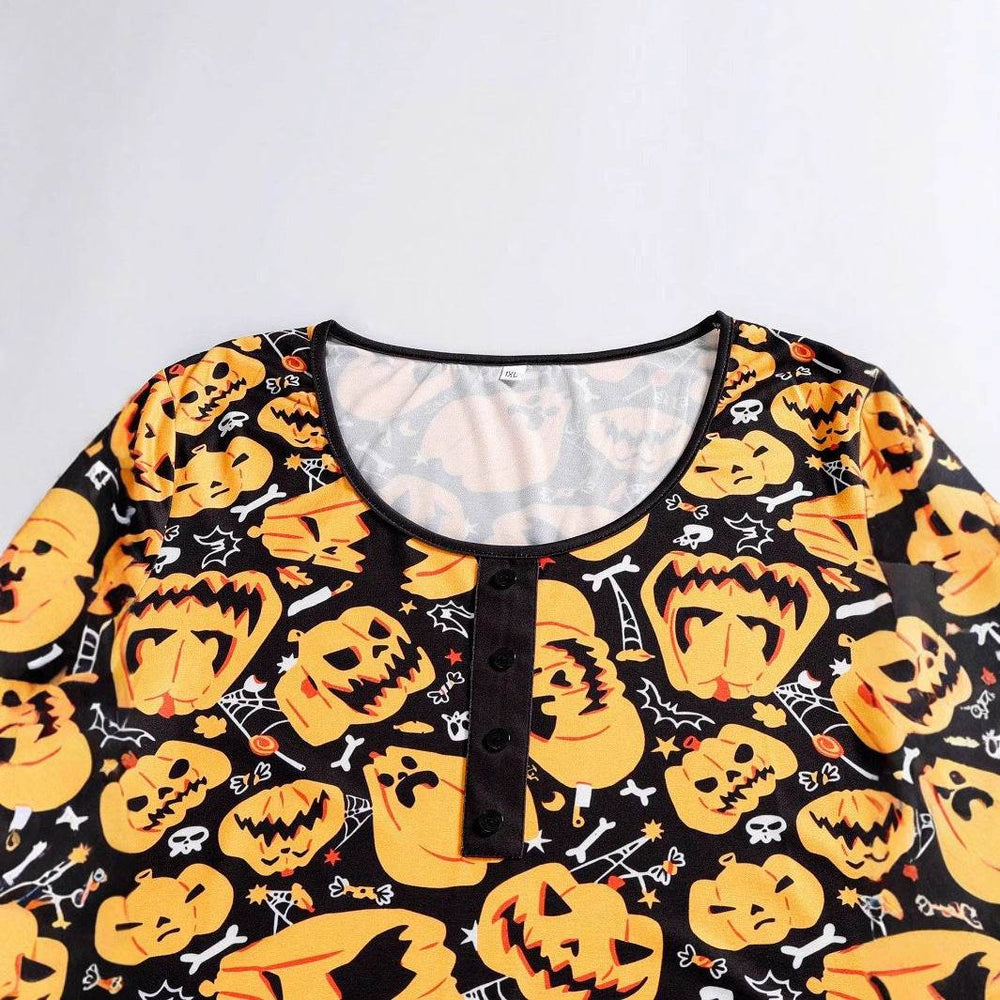 Halloween Printed Round Neck Long Sleeve Plus Size Dress - EX-STOCK Canada