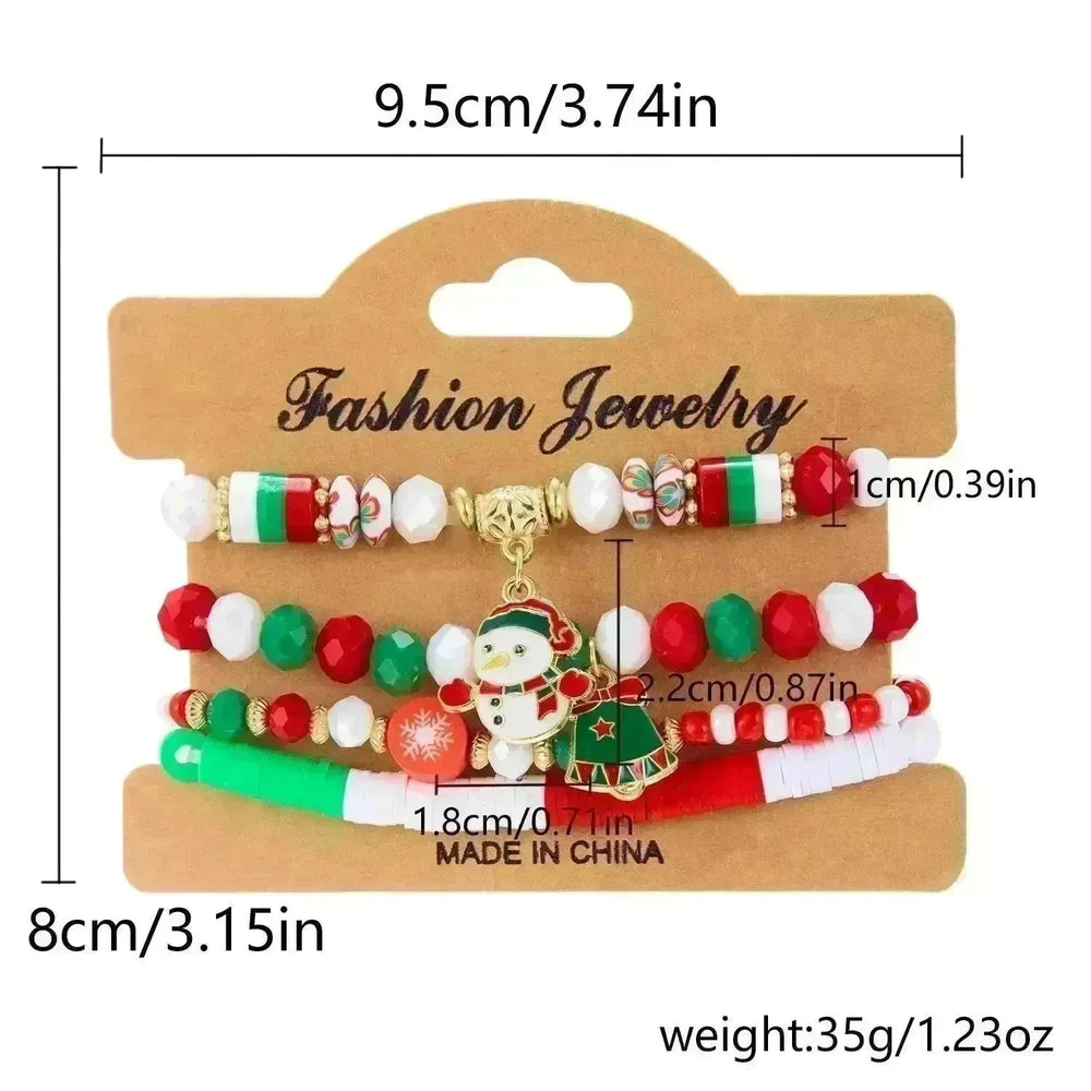 4pcs Christmas Snowman Handmade Beaded Bracelet set gift idea - EX-STOCK CANADA
