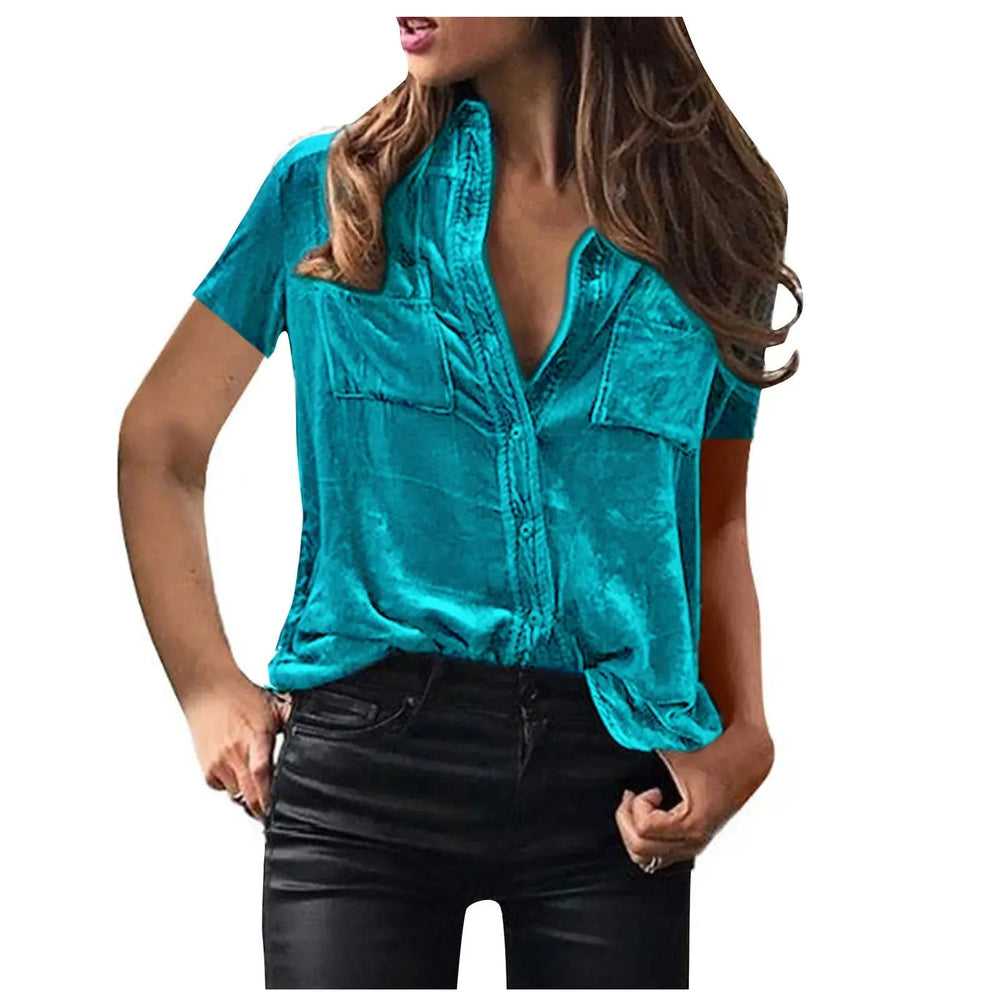 European And American Spring And Summer Pocket Short Sleeve Suede Shirt For Women - EX-STOCK CANADA