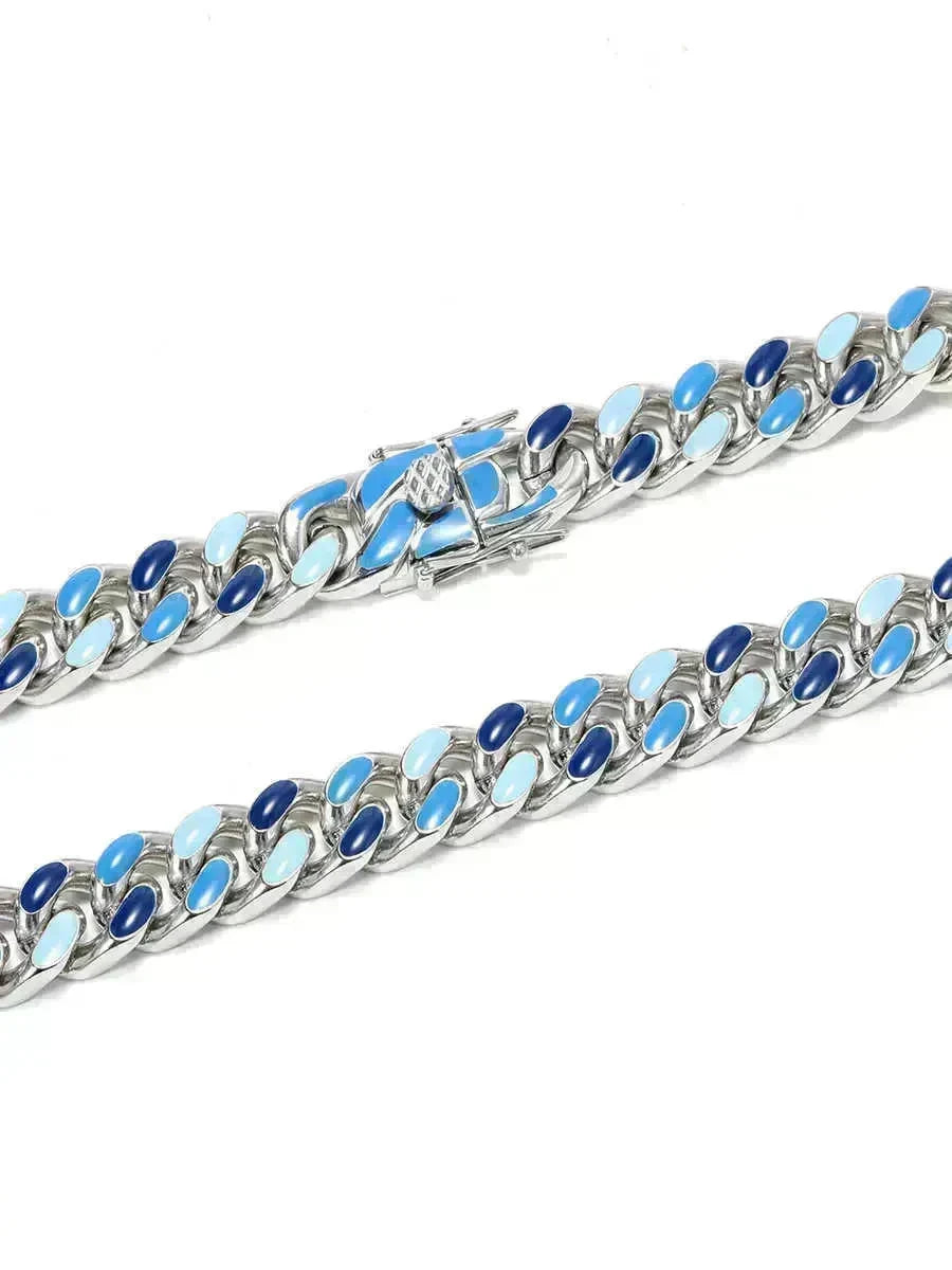 Blue Stitching Hardened Cuban Link Chain Necklace - EX-STOCK CANADA