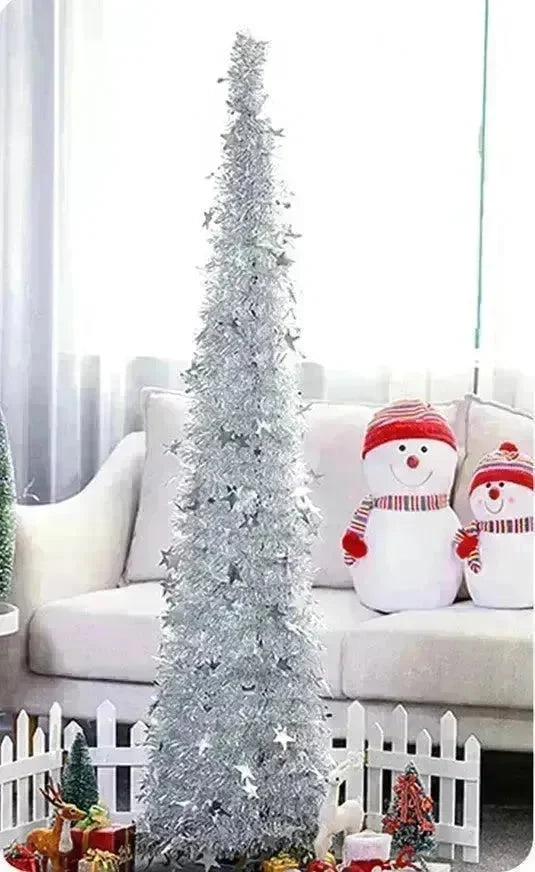 Artificial Tinsel Up Christmas Tree With Stand Gorgeous Collapsible Artificial Christmas Tree For Christmas Decorations - EX-STOCK CANADA