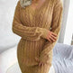 Solid Color V-Neck Long Sleeve Slim fit Winter Knit Mini  sweater Dress Slim - EX-STOCK CANADA
