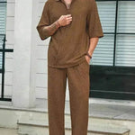 Men's Casual summer 2 piece Pant sets Short sleeved Top and Straight leg pant - EX-STOCK Canada