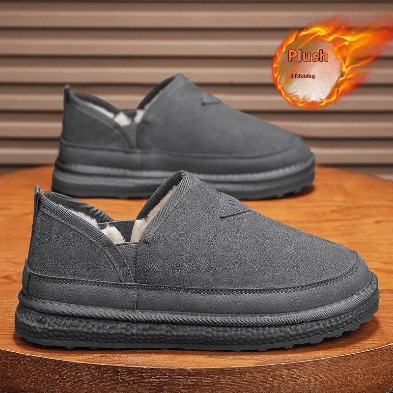V-cut Fleece Snow Boots Winter Warm Round-toed Suede Ankle Boot Fashion Simple Non-slip Flat Cotton Shoes For Men - EX-STOCK Canada
