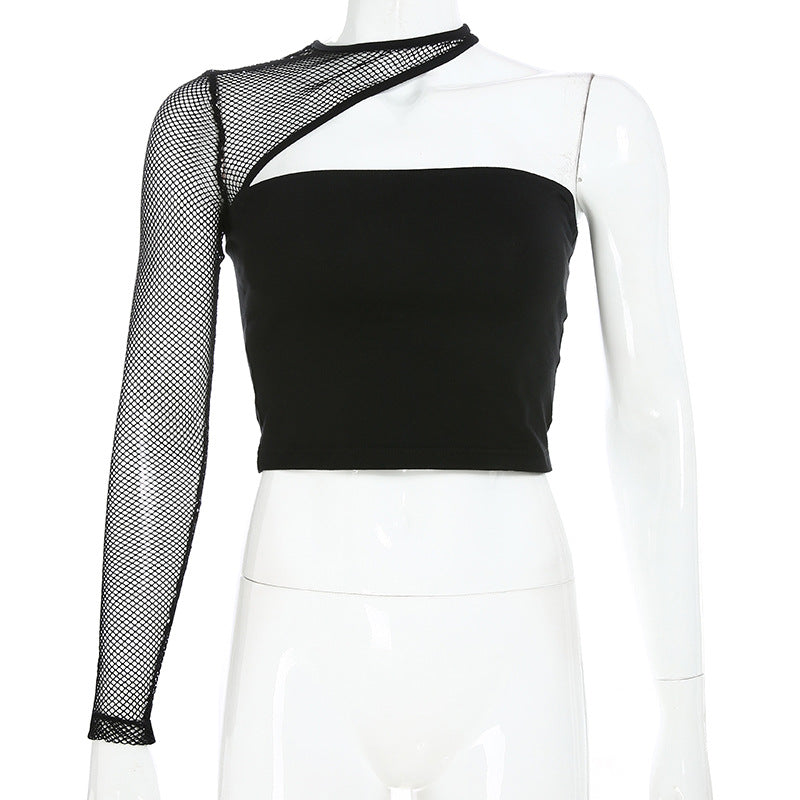 Mesh single shoulder cutout sexy top - EX-STOCK Canada