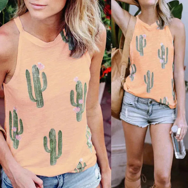Summer Halter neck blouse top  Cactus Print Women - EX-STOCK CANADA