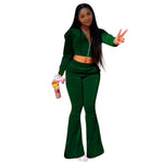 Women 2pcs Velvet Hoodie Wide leg Pant Crop top sweatsuit Athleisure Outfit - EX-STOCK Canada