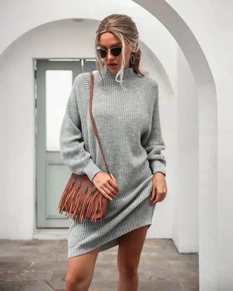 Winter Solid Knitted turtleneck sweater dress Mini - EX-STOCK Canada