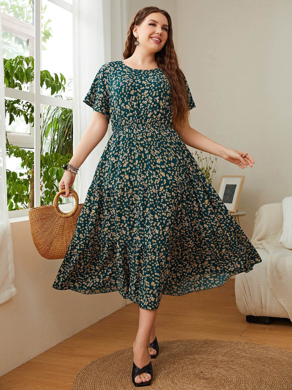 Summer Plus Size Women Floral Printed Midi Dresses - EX-STOCK Canada