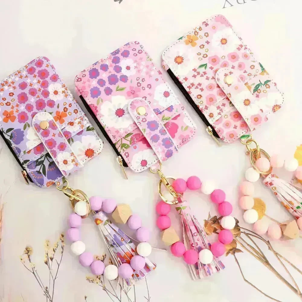 Women's Flora Print Tassel Leather Card Holder Wallet - EX-STOCK CANADA