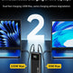A 130W dual-port laptop charger shown in a dark studio-style graphic with two laptops connected to it. The product is a black rectangular power bank labeled 130W, with cables plugged into both laptops.