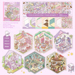 Set of miniature scene stickers with detailed indoor settings and furniture.