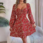 Casual Summer Floral Mini Dress Lantern Sleeve  Skater Dress - EX-STOCK CANADA