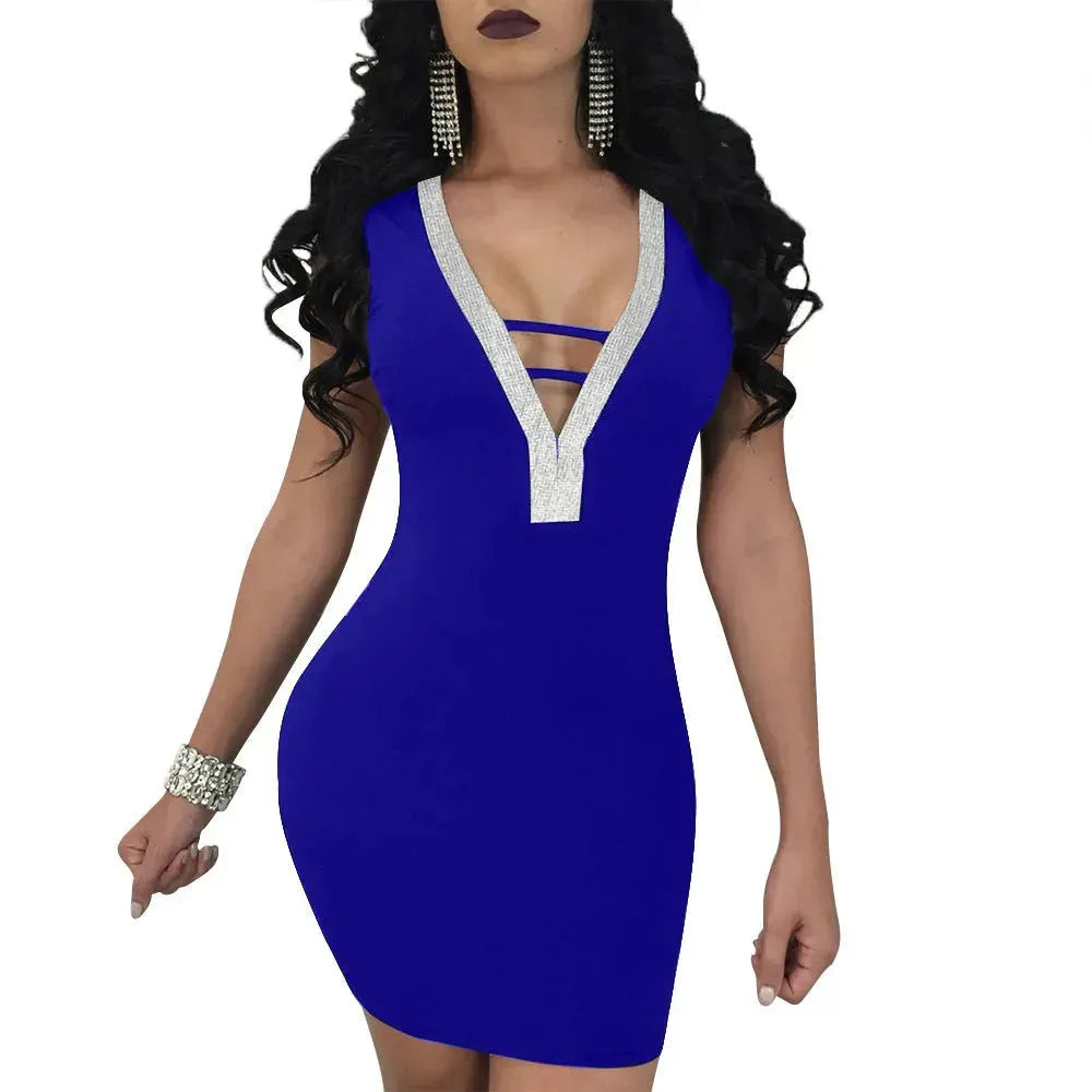 Sexy Slim Ladies Deep V-neck Bodycon Party Dresses Women Summer Sleeveless Hollow Out Backless Package Hip Dress Clubwear - EX-STOCK CANADA