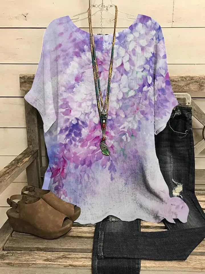 Summer Loose blouse Round Neck Short Sleeve Cotton And Linen Top For Women - EX-STOCK CANADA