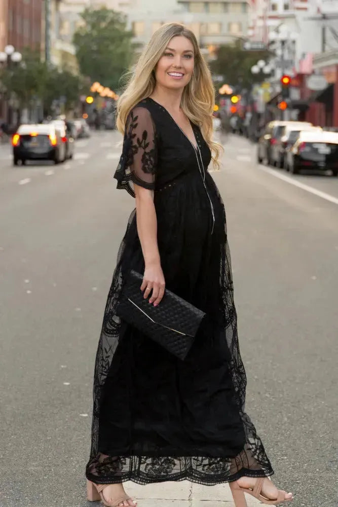 Maternity Dresses for Photo Shoot Summer V Neck White Lace Short Sleeve Pregnancy Dress Pregnant Women Photography Maxi Dress - EX-STOCK CANADA