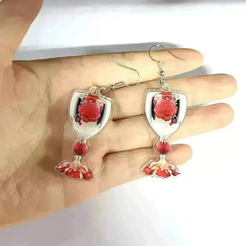 Valentine's Day Rose Wine Glass Acrylic Earrings - EX-STOCK CANADA