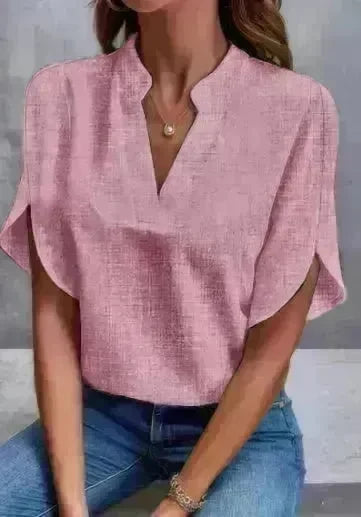 Summer Short-sleeved Chiffon Shirt New V-neck blouse Women's Casual Versatile Clothing Evening Tops for Women - EX-STOCK CANADA