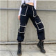 White Stripe Cargo Pants Women Trousers Pockets Patchwork Contrast Color High Waist Pants Hip Hop Capris - EX-STOCK Canada