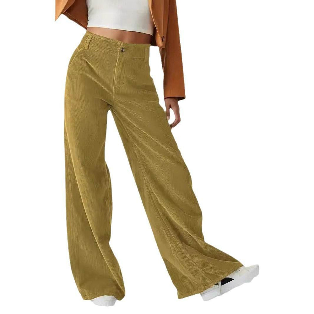 High Waist Drooping Slimming Casual Straight Pants Women's Corduroy Trousers - EX-STOCK Canada