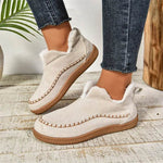 Fashion V-cut Plush Ankle Boots Winter Plus Velvet Flat Snow Boot Casual Warm Solid Suede Cotton Shoes For Women - EX-STOCK Canada