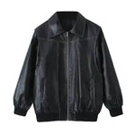 Oversized Fashion Zip-up Lapel Leather Jacket for women - EX-STOCK Canada