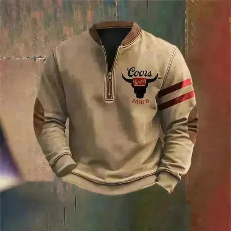 Casual 3D Digital Stand Stand Collar Men's Street Quarter Zip Seltshirt Top