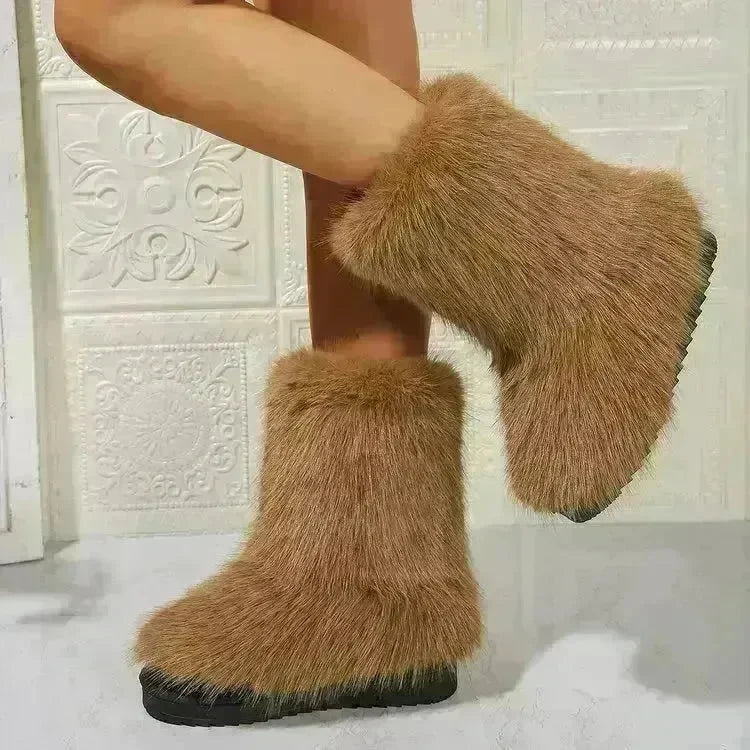 Fashion Long Plush Snow Boots Winter Warm Mid-tube Furry Cotton Shoes For Women Short Boot - EX-STOCK CANADA