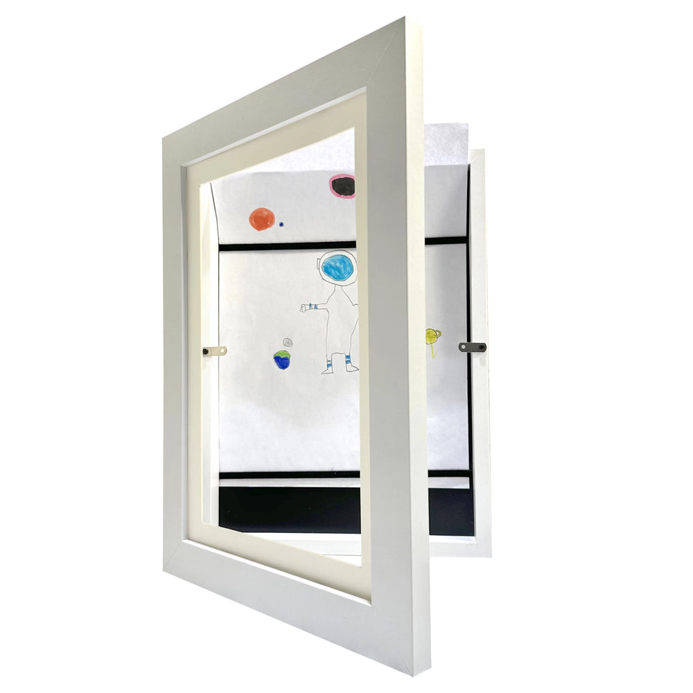 Children's Wooden Art Display Frame – Folding Front-Opening Storage, Black/White/Wood, A4/A3/8K