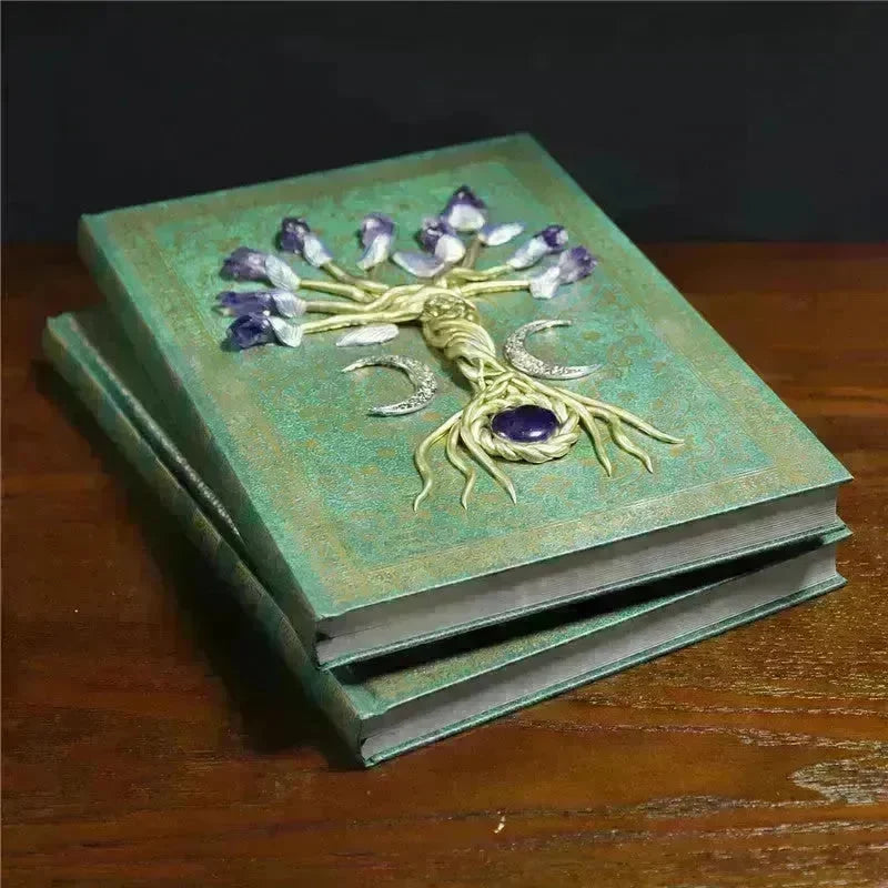 Simple Lucky Tree Pattern Personalized Creative Inlaid Natural Crystal Gem Journal Hard cover  Note book - EX-STOCK CANADA