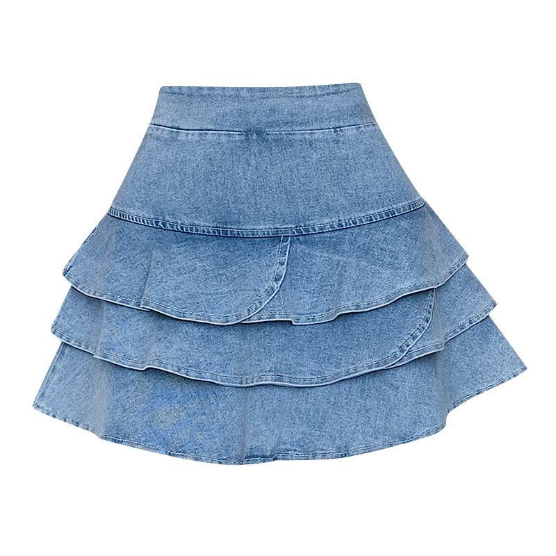 Elastic Jeans High Waist Layer Denim short mini flare skirt - EX-STOCK Canada
