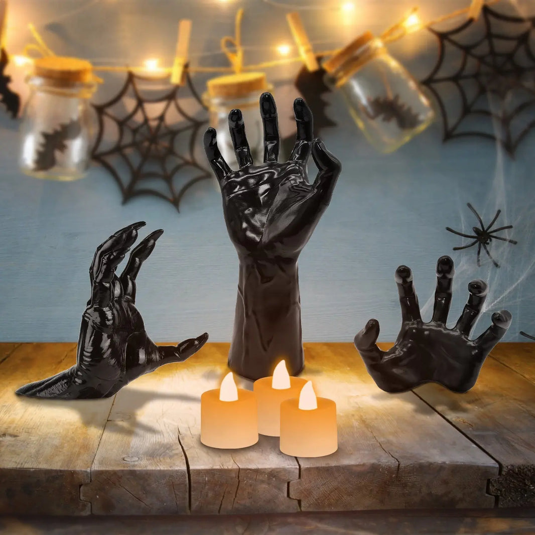 3Pcs Creepy Reaching Hands With Lighted Candles Wall Mounted Halloween Decoration Witch Devil Hand Aesthetic Goth Gothic Life Sized Horror Hands Hanging Sculpture - EX-STOCK Canada