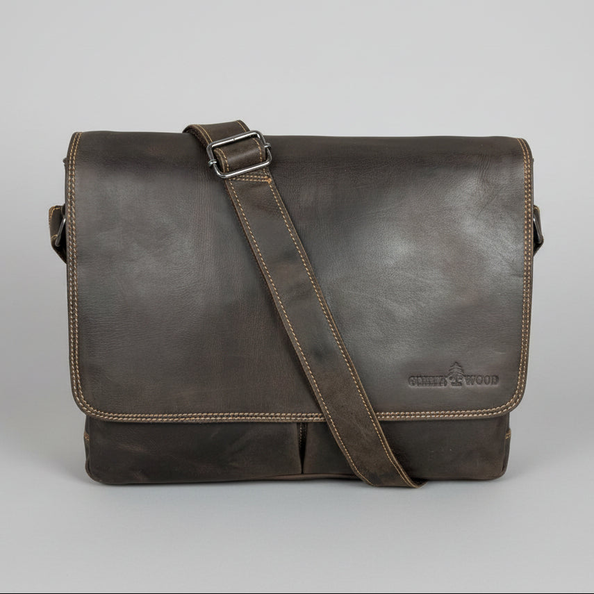 Greenwood Leather Laptop Bag. Premium Waxed Full-Grain Leather Briefcase for 16" Laptops 