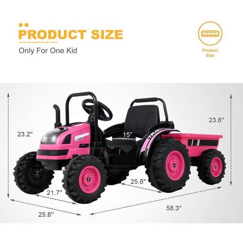 2026 6v Tractor Powered Ride-On Car Remote Control with Detachable Wagon 