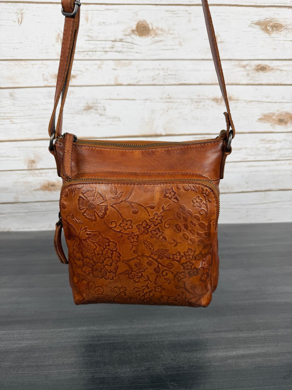 MET Flower Embossed Leather Crossbody Bag 