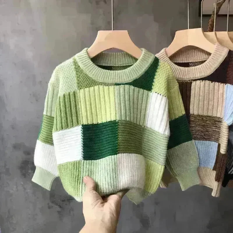 Kids Winter Thick Knitted Sweater top Crew neck Children - EX-STOCK CANADA
