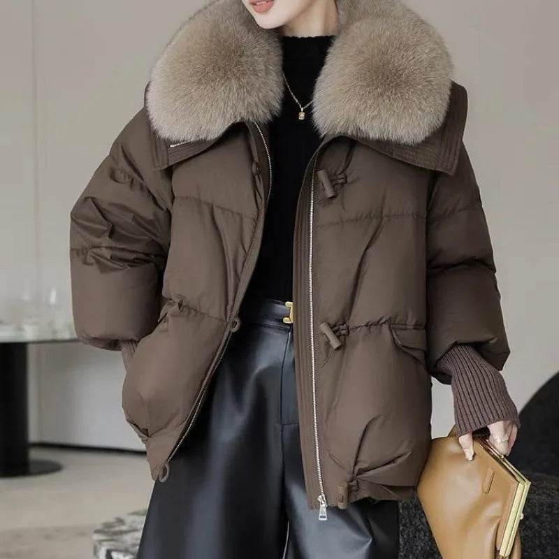 Women Cotton-padded Down Jacket Fur Collar Thick Puffer Winter Coat - EX-STOCK Canada