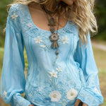 Grass And Flower Embroidered Linen Shirt EX-STOCK Canada 