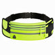 Neon green waist bag with reflective stripes on a white background