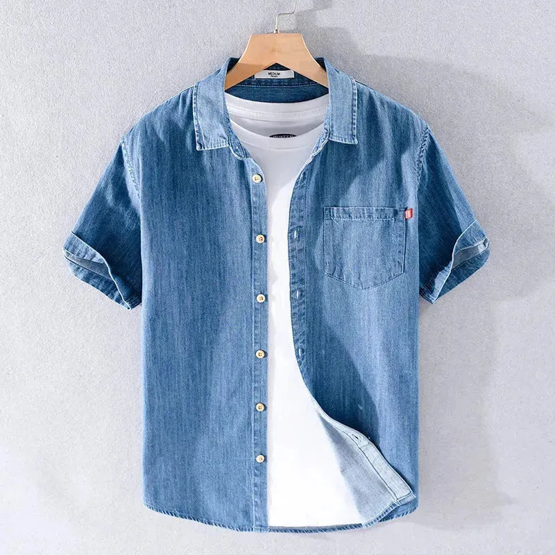Summer Cotton Short Sleeve Denim Shirt For Men Classic All-matching Jeans - EX-STOCK CANADA