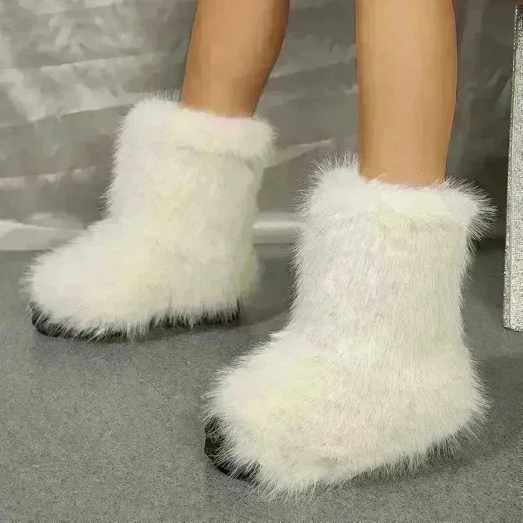 Fashion Long Plush Snow Boots Winter Warm Mid-tube Furry Cotton Shoes For Women Short Boot - EX-STOCK CANADA