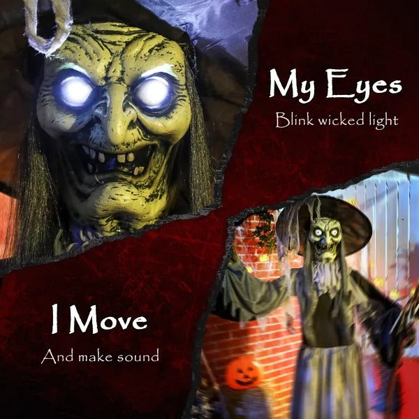 Animatronics Standing Witch, Voice-Activated Prop, Spinning Head & Flashing Eyes, Easy Setup Indoor, Black EX-STOCK Canada 