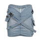 Cross School Bag Buckle V-shaped Waist Workwear Denim Mini Cargo Skirt - EX-STOCK Canada