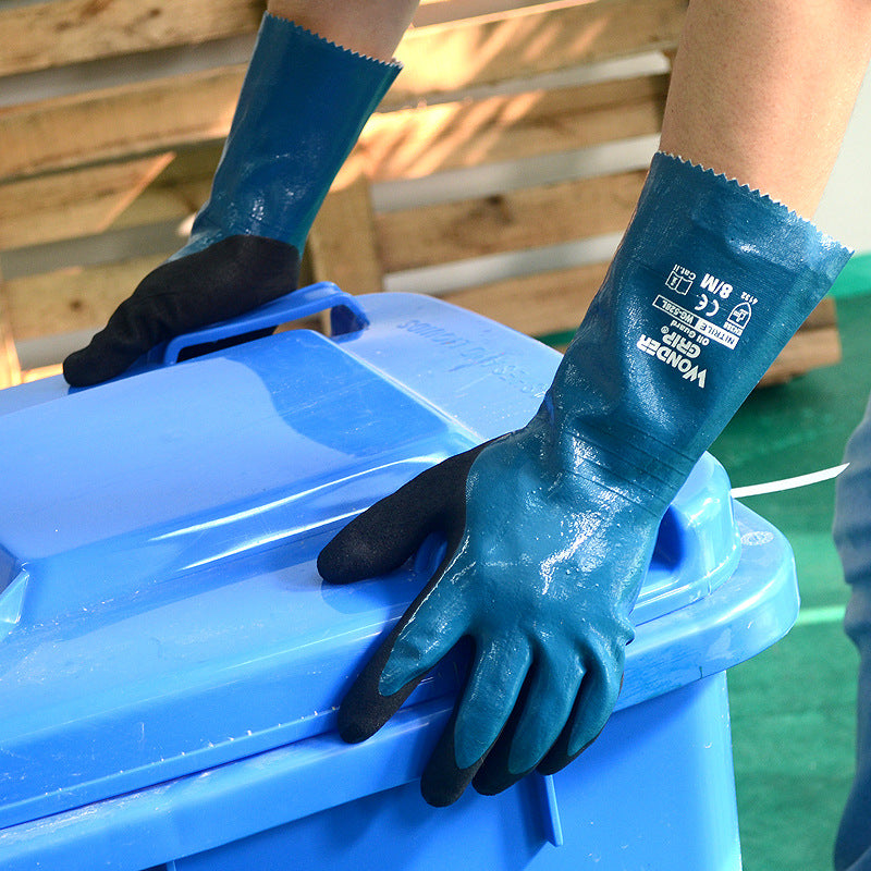 Nitrile Dipped Long Sleeve Water And Oil Resistant Work Gloves 