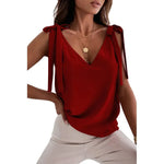 Bowknot Tie Up V-neck top Women Summer Sleeveless Blouse Tops - EX-STOCK CANADA