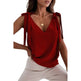 Bowknot Tie Up V-neck top Women Summer Sleeveless Blouse Tops - EX-STOCK CANADA